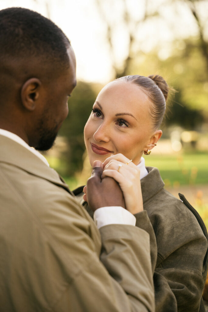 woman looking with love at her fiancé